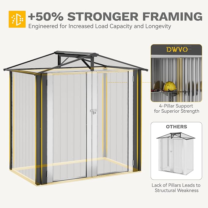 DWVO 6x4ft Metal Outdoor Storage Shed, Lockable Tool Storage Sheds, Oversized - Image 7