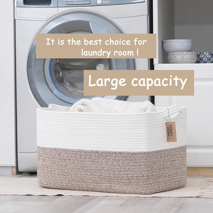 COMFY-HOMI Large Laundry for Organizing|Rectangle Cotton Rope Storage - Image 5