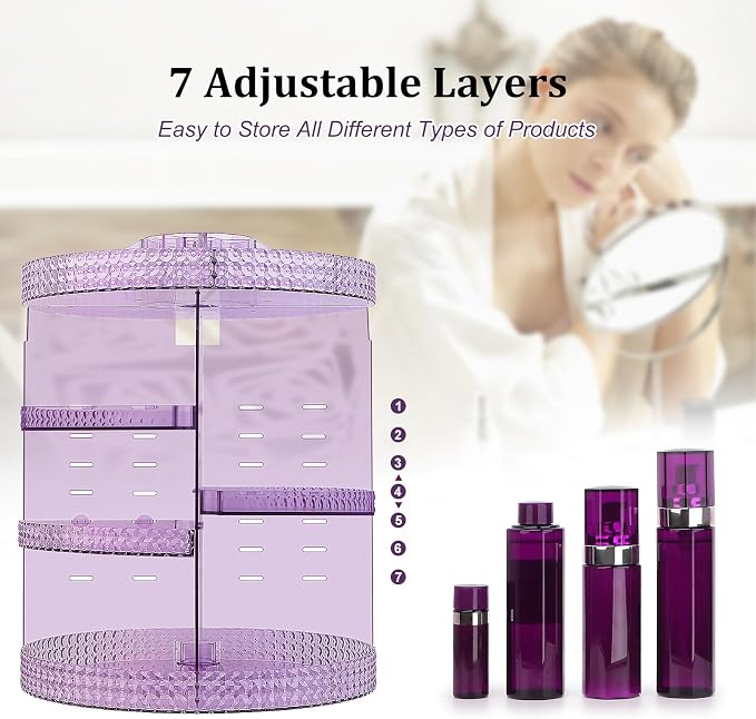 Awenia Makeup Organizer 360-Degree Rotating Plus Size, Adjustable Makeup Storage - Image 7