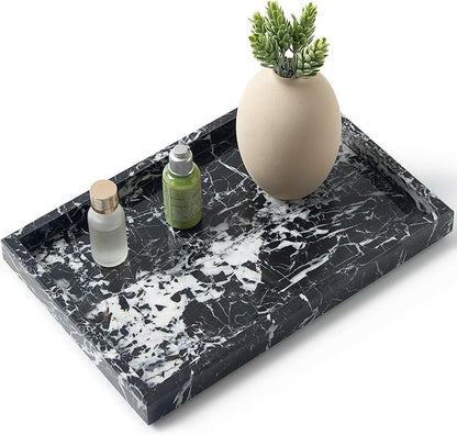 Real Natural Marble Tray for Bathroom, Kitchen and Desktop, Rectangle Genuine by Zilukar