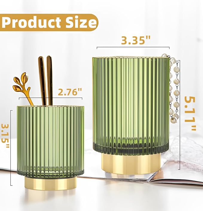 Makeup Brush Holder Organizer, Heavy Crystal Glass Brush Storage Holder - Image 5