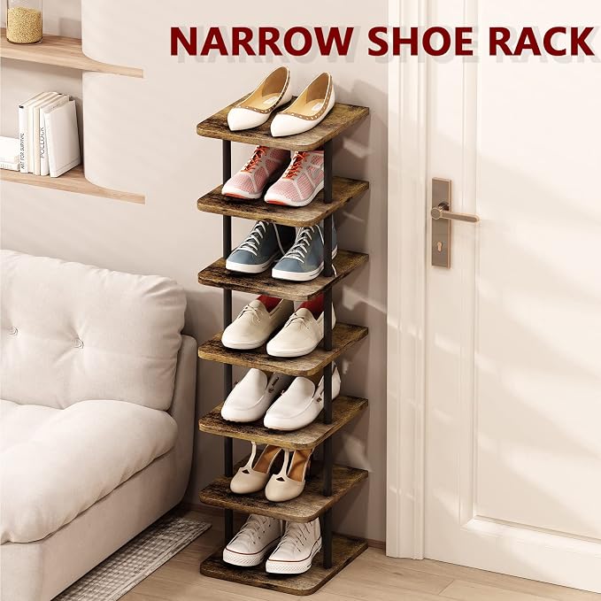 AZERPIAN Shoe Rack 7 Tier Vertical Storage Organizer Narrow Metal Slim Shelf - Image 5