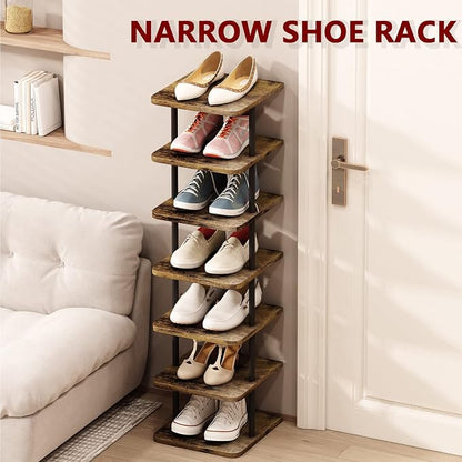 AZERPIAN Shoe Rack 7 Tier Vertical Storage Organizer Narrow Metal Slim Shelf - Image 5