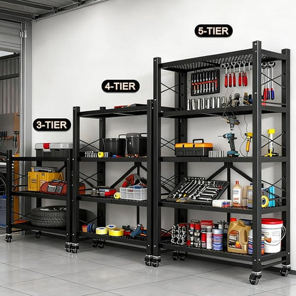 Folding Storage Shelves, Heavy Duty Garage Shelving Unit, Adjustable Metal - Image 5