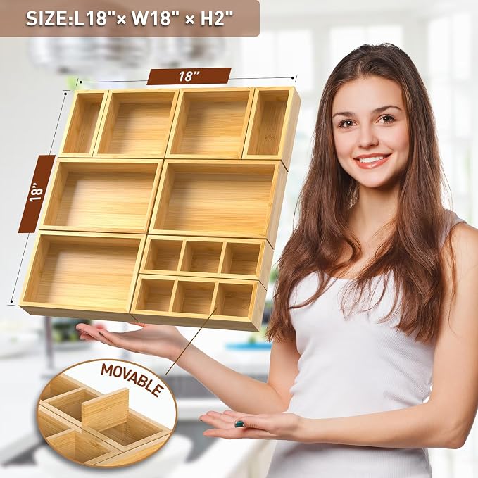 Bamboo Drawer Organizer, Wooden Storage Boxes Organizers - Image 4