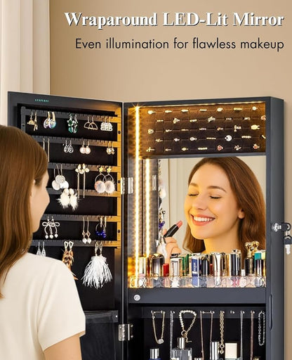 LUXFURNI 79 LED Lights Mirror Jewelry Cabinet, Wall Mounted/Door-Hanging Mirror - Image 5