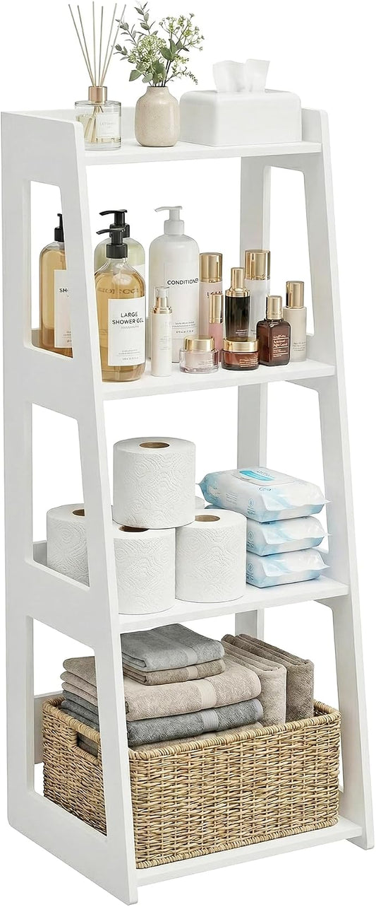 4-Tier Bathroom Ladder Shelf Freestanding, 12.6" W x 37" H | White Floor Shelves by HaveaGreatDay