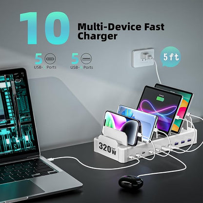 320W Charging Station for Multiple Devices, Zobirez 10-Port USB C Fast Charger - Image 5