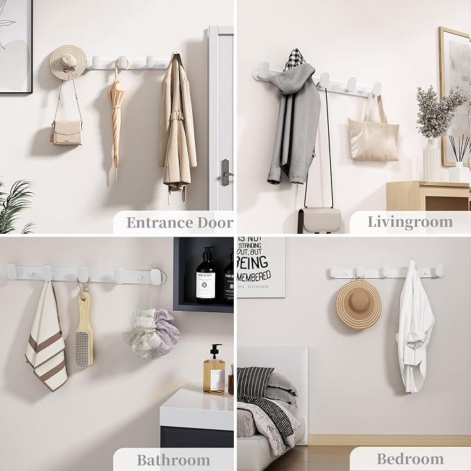 Coat Rack Wall Mount White, 5 Hooks Rack Metal Coat Hanger Wall - Image 3