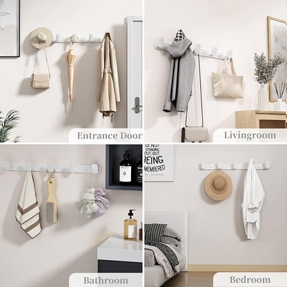 Coat Rack Wall Mount White, 5 Hooks Rack Metal Coat Hanger Wall - Image 3