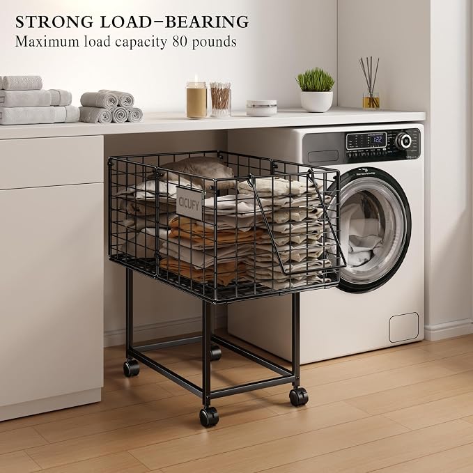 Wire Laundry Hamper, 80L Rolling Laundry Basket Cart on Wheels, Dirty Clothes - Image 5