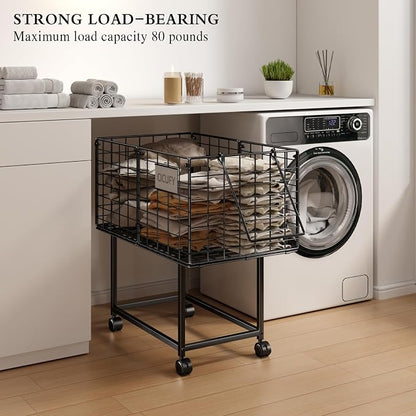 Wire Laundry Hamper, 80L Rolling Laundry Basket Cart on Wheels, Dirty Clothes - Image 5