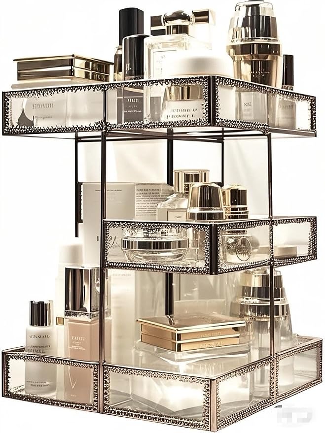 Vintage Glow Antique 360 Degree Rotating Makeup Organizer, 4-Tier Spinning - Image 2