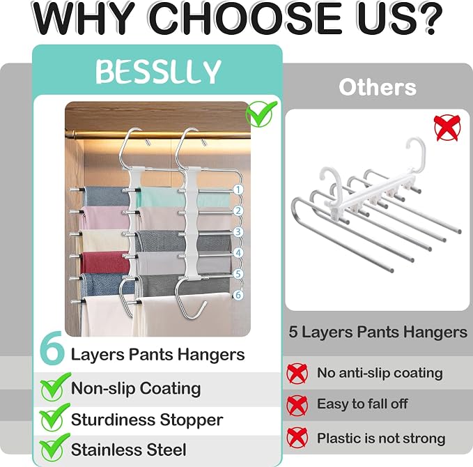 Upgrade 6 Layers Pants Hangers Space Saving - Image 3