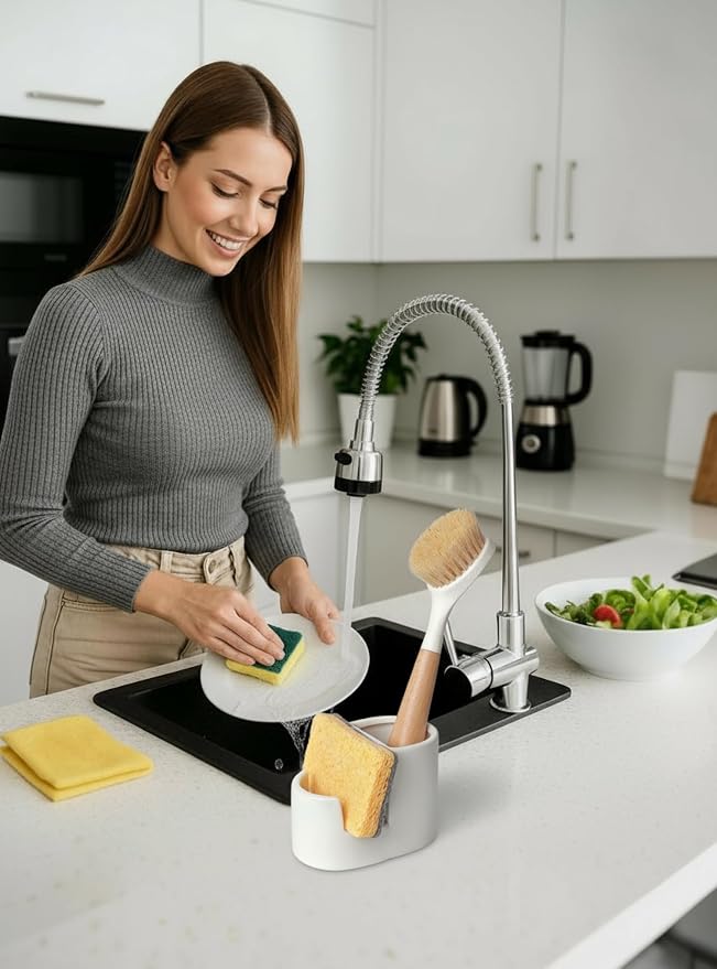 2-in-1 Ceramic Sponge Holder, Dish Sponge and Brush Holder - Image 9