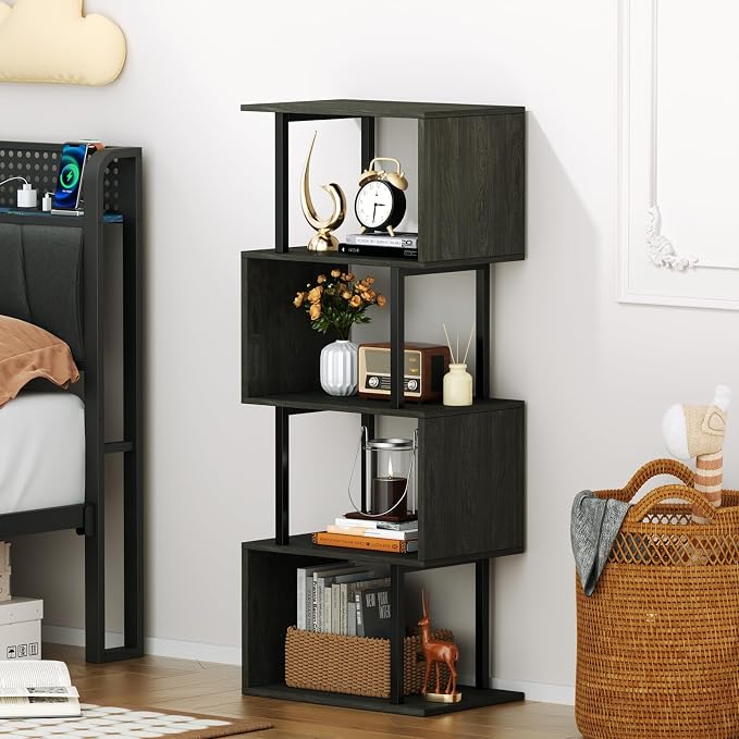 Furologee Geometric Bookshelf 5 Tier Bookcase, Industrial S-Shaped Display - Image 6