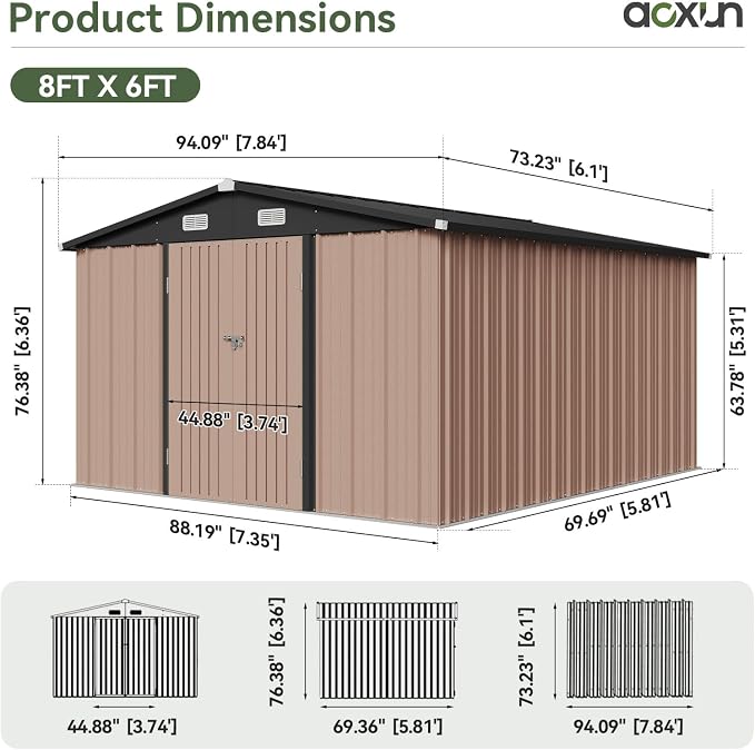 Aoxun 6' x 8' Storage Shed Outdoor Steel Garden Utility Cabinet - Image 2