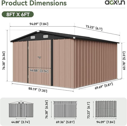 Aoxun 6' x 8' Storage Shed Outdoor Steel Garden Utility Cabinet - Image 2