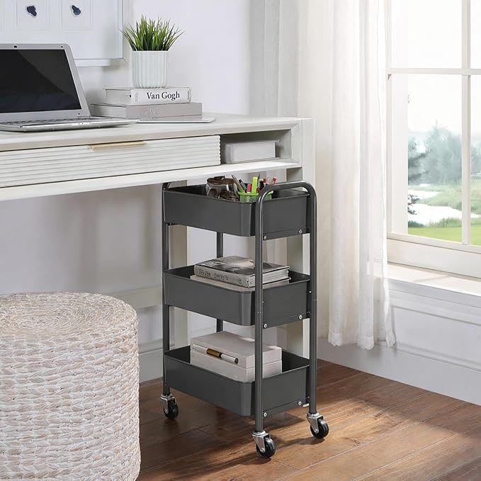 SunnyPoint 3-Tier Delicate Compact Rolling Metal Storage Organizer - Image 2
