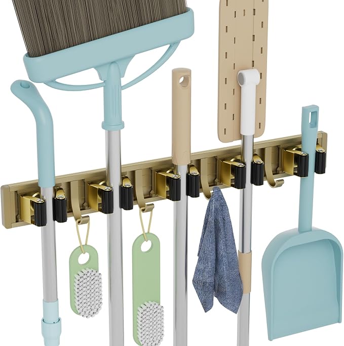 reliahom Broom Holder Wall Mount Mop Hanger Tools organizer 5Racks 4Hooks | by reliahom