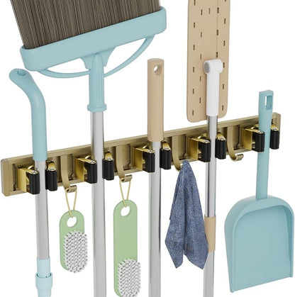 reliahom Broom Holder Wall Mount Mop Hanger Tools organizer 5Racks 4Hooks | by reliahom