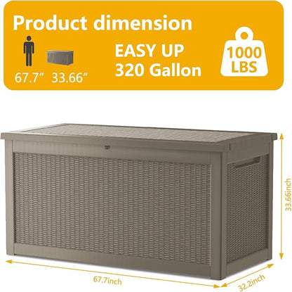 320 Gallon Deck Box, Resin Outdoor Indoor Waterproof Storage Box, Lockable - Image 2