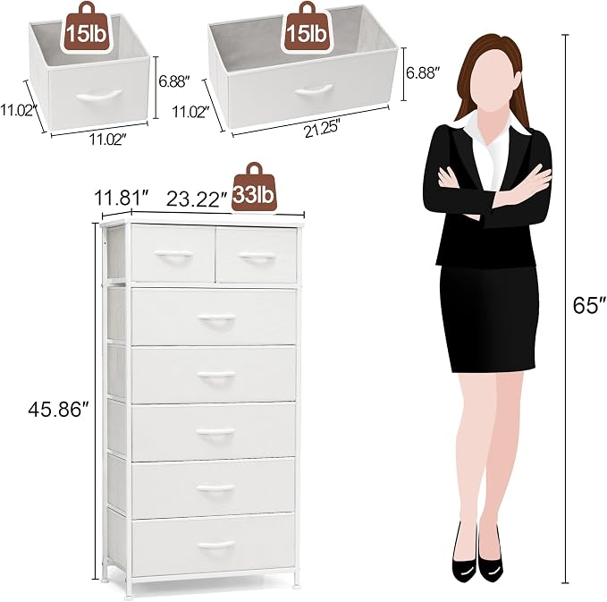 Fabric Dresser with 7 Drawers, Vertical Storage Tower | Sturdy Steel Frame - Image 3