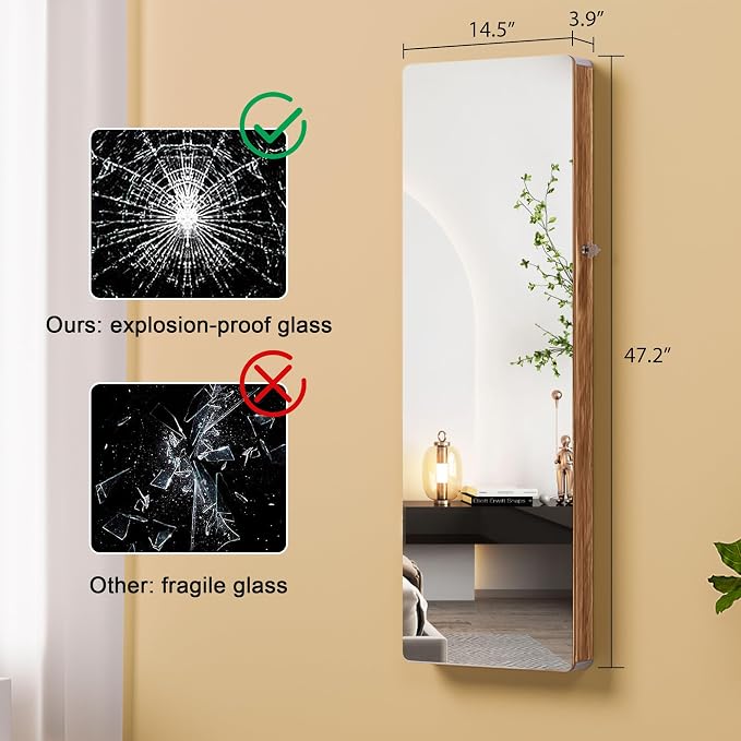HNEBC LED Mirror Jewelry Cabinet, 47.2" Wall Mounted Jewelry Organizer - Image 4