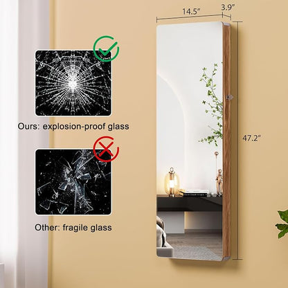 HNEBC LED Mirror Jewelry Cabinet, 47.2" Wall Mounted Jewelry Organizer - Image 4