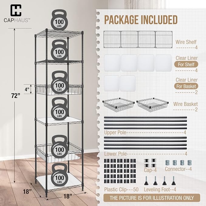 CAPHAUS NSF Wire Shelving Unit w/Baskets & Liner, Storage Rack Corner Shelves - Image 3