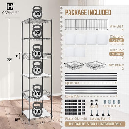 CAPHAUS NSF Wire Shelving Unit w/Baskets & Liner, Storage Rack Corner Shelves - Image 3