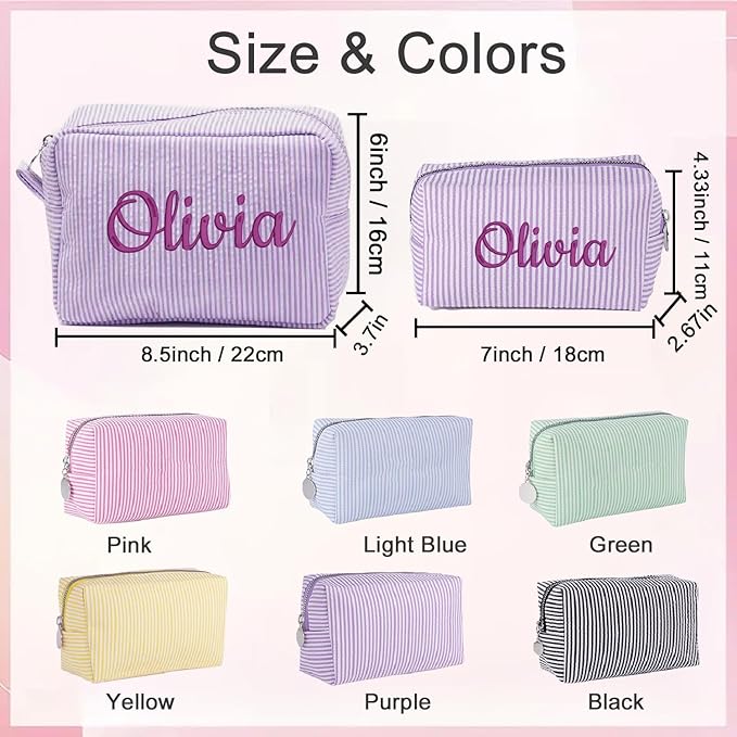 Personalized Seersucker Makeup Bag - Image 2