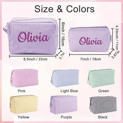 Personalized Seersucker Makeup Bag - Image 2