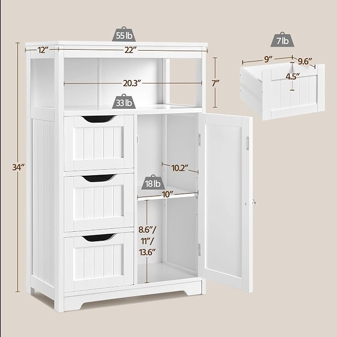 Yaheetech Bathroom Floor Cabinet Wooden Storage Organizer - Image 3