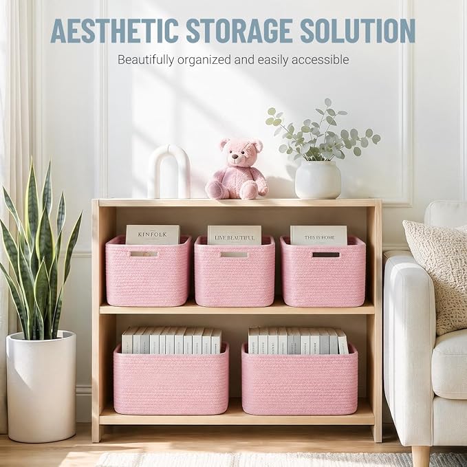 5 Pack Woven Storage Baskets, Decorative Storage Bins - Image 2