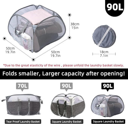 Collapsible Laundry Basket, 90L Mesh Pop-up Hamper - Image 2