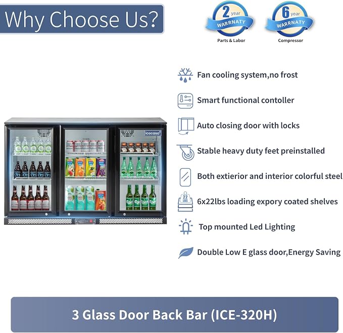 ICECASA 52.6" W Beverage Refrigerators 3 Glass Door Back Bar Refrigerator - Image 5