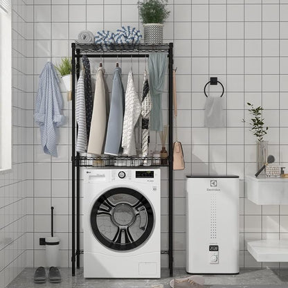 Xiofio Washer and Dryer Storage Shelf, Clothes Drying Rack, 2 Tier Adjustable - Image 2