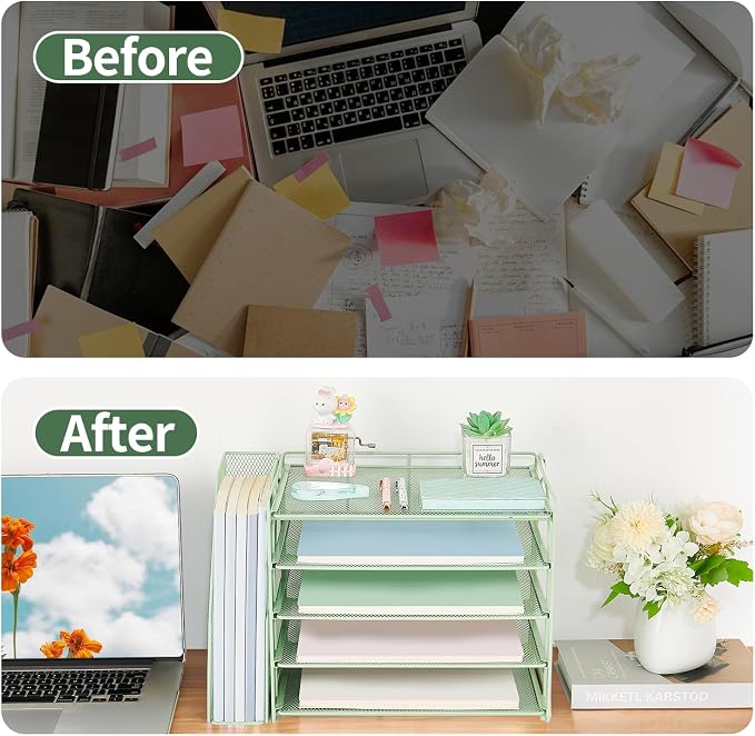 AUPSEN Green Desk Accessories Organizer, 5-Tier Letter Tray Paper Organizer - Image 4