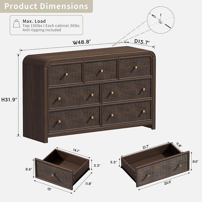 Oak&Sparrow 7 Drawer Dresser for Bedroom, Boho Chest of Drawers, Thickened - Image 2
