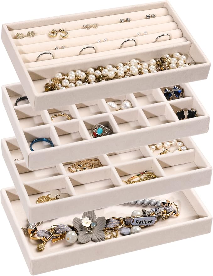 Frebeauty Jewelry Organizer Tray, Stackable Velvet Jewelry Trays, Drawer by Frebeauty