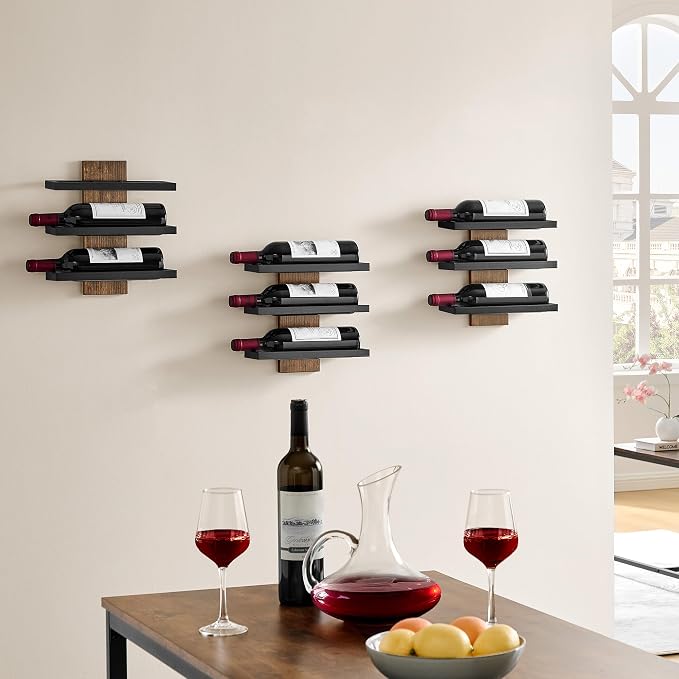 Hoctieon 3 Tier Wall Mount Wine Rack Set, Wall Mounted Wine Bottle Rack - Image 7