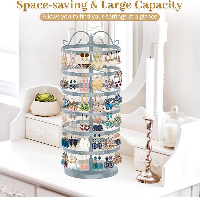 MODOWEY Rotating Earring Holder Organizer Stand, 6 Tier Large Capacity Jewelry - Image 5
