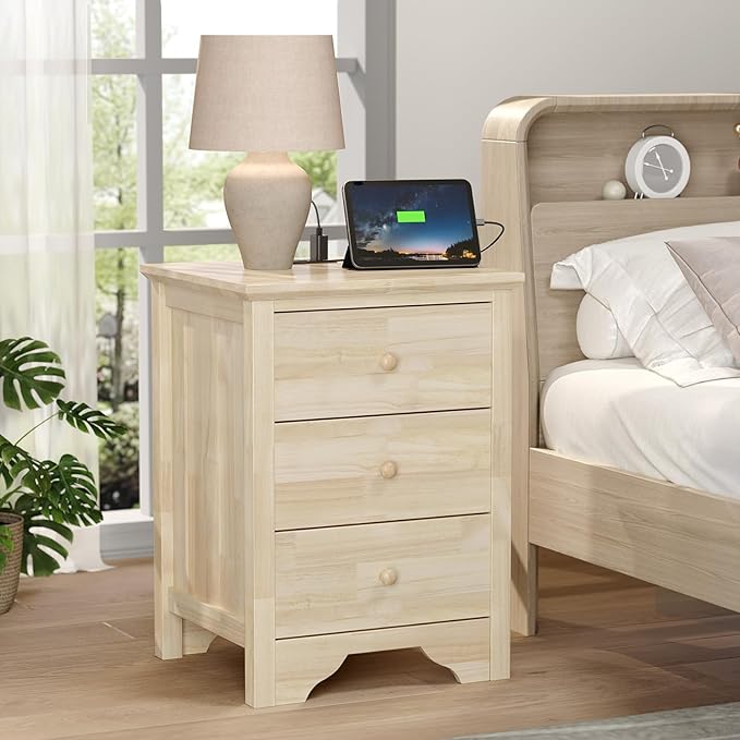 VINGLI Unfinished Solid Wood Nightstand by VINGLI