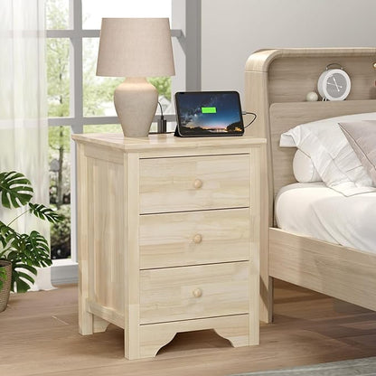 VINGLI Unfinished Solid Wood Nightstand by VINGLI