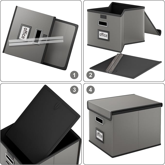 File Organizer Box with Lids, Collapsible File Folder Organizer | File Box with - Image 7
