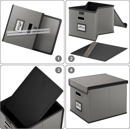 File Organizer Box with Lids, Collapsible File Folder Organizer | File Box with - Image 7