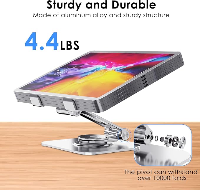 Tablet Stand for Desk, 360° Swivel for iPad Holder, Aluminum Adjustable Tablet - Image 2
