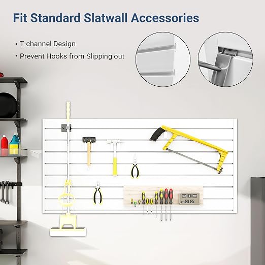 4FT x 2FT Modern White PVC Slatwall Panel, Wall Mounted, 1 Shelf, Garage Storage - Image 4