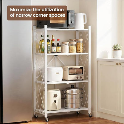 ALANNG 4 Tier Folding Storage Shelf on Wheels, Heavy Duty Metal Rolling Cart | - Image 3